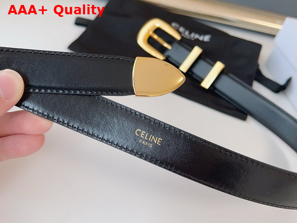 Celine Medium Western Belt in Black Taurillon Leather with Gold Finishing Metal Replica