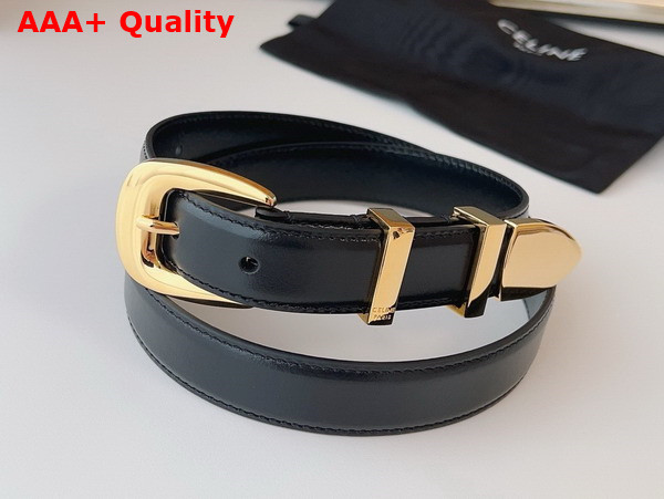 Celine Medium Western Belt in Black Taurillon Leather with Gold Finishing Metal Replica