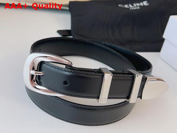 Celine Medium Western Belt in Black Taurillon Leather with Silver Finishing Metal Replica