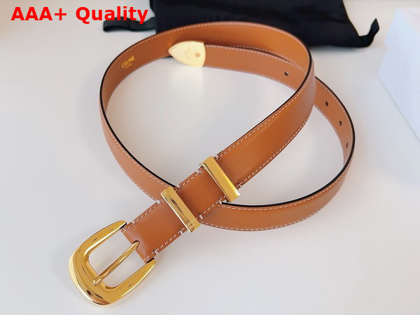 Celine Medium Western Belt in Tan Natural Calfskin with Gold Finishing Metal Replica