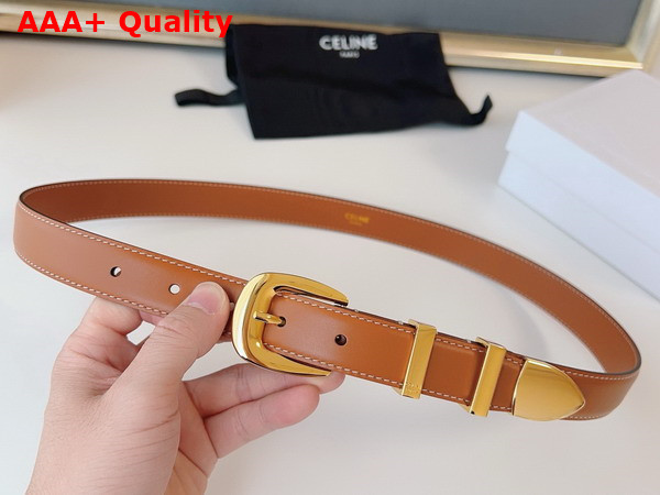 Celine Medium Western Belt in Tan Natural Calfskin with Gold Finishing Metal Replica