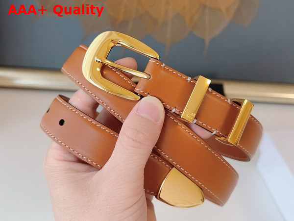 Celine Medium Western Belt in Tan Natural Calfskin with Gold Finishing Metal Replica