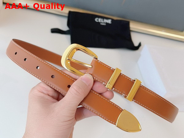 Celine Medium Western Belt in Tan Natural Calfskin with Gold Finishing Metal Replica