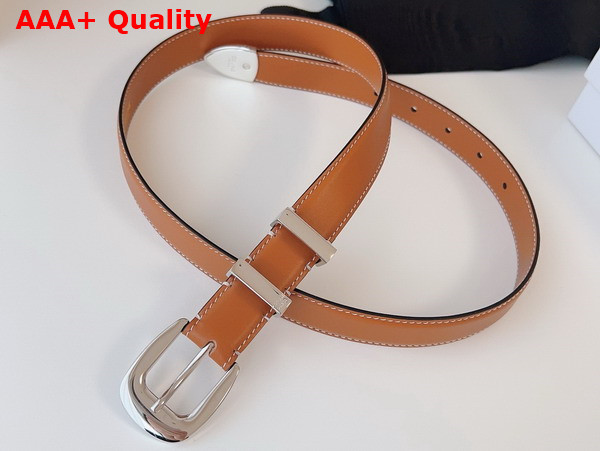 Celine Medium Western Belt in Tan Natural Calfskin with Silver Finishing Metal Replica