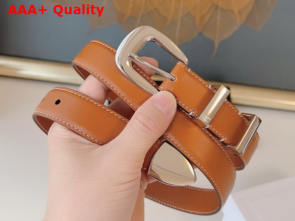 Celine Medium Western Belt in Tan Natural Calfskin with Silver Finishing Metal Replica