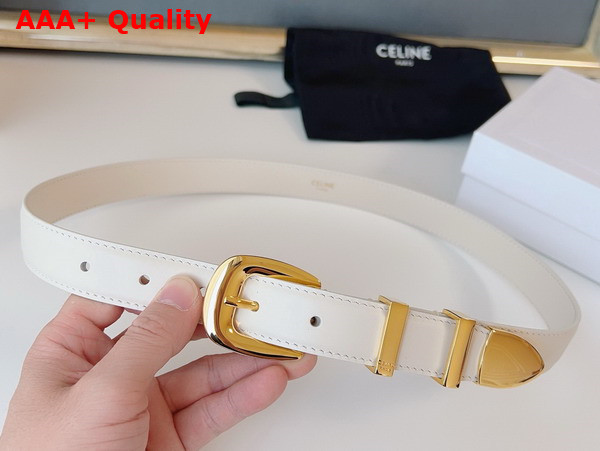 Celine Medium Western Belt in White Natural Calfskin with Gold Finishing Metal Replica