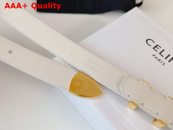 Celine Medium Western Belt in White Natural Calfskin with Gold Finishing Metal Replica