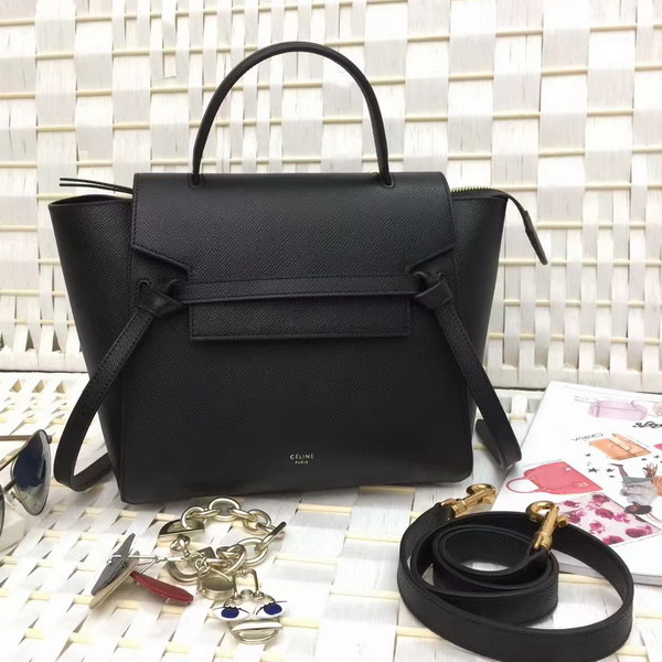 Celine Micro Belt Handbag in Black Grained Calfskin For Sale