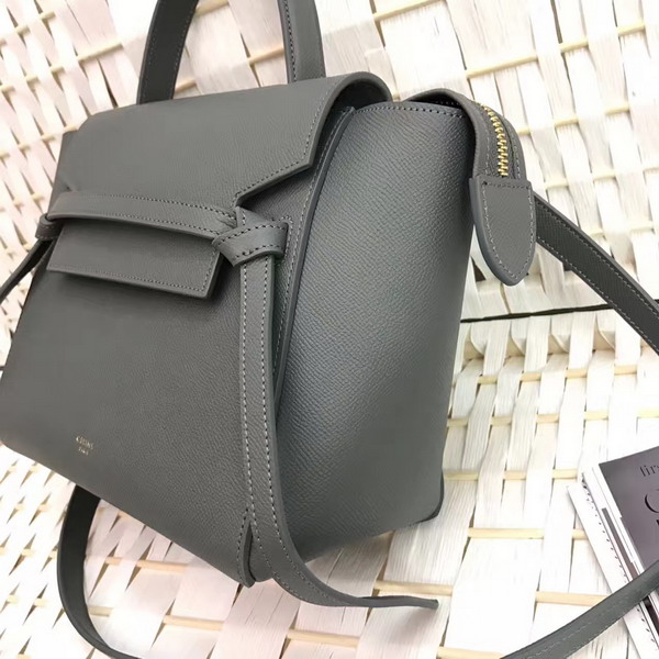 Celine Micro Belt Handbag in Dark Grey Grained Calfskin For Sale