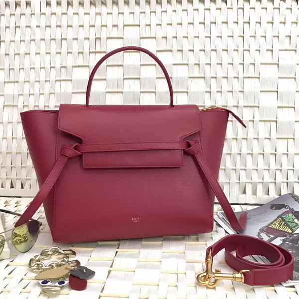 Celine Micro Belt Handbag in Dark Red Grained Calfskin For Sale