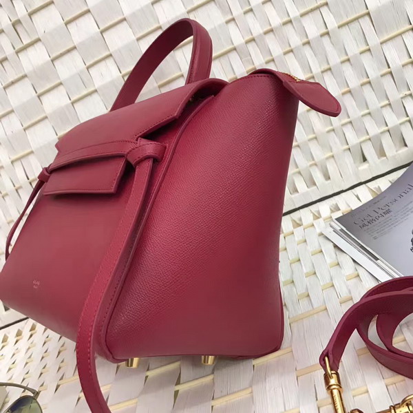 Celine Micro Belt Handbag in Dark Red Grained Calfskin For Sale