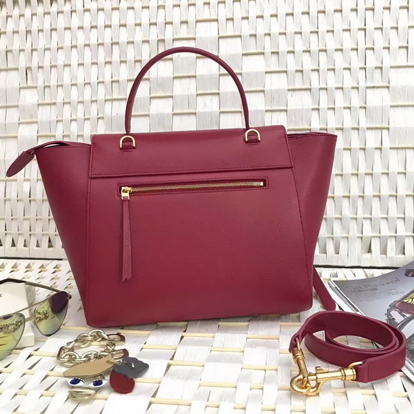 Celine Micro Belt Handbag in Dark Red Grained Calfskin For Sale