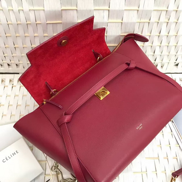 Celine Micro Belt Handbag in Dark Red Grained Calfskin For Sale