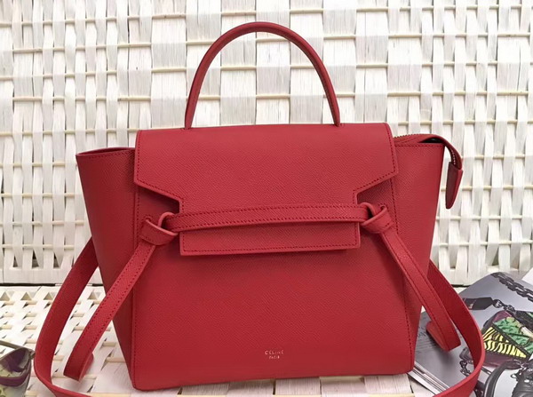 Celine Micro Belt Handbag in Red Grained Calfskin For Sale