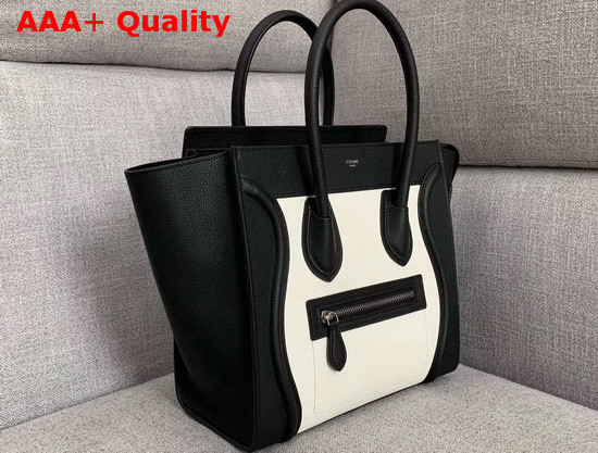 Celine Micro Luggage Handbag in Black and White Grained Calfskin Replica