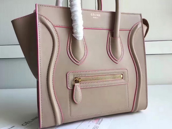 Celine Micro Luggage Handbag in Grey Smooth Calfskin with Pink Paint Edge for Sale