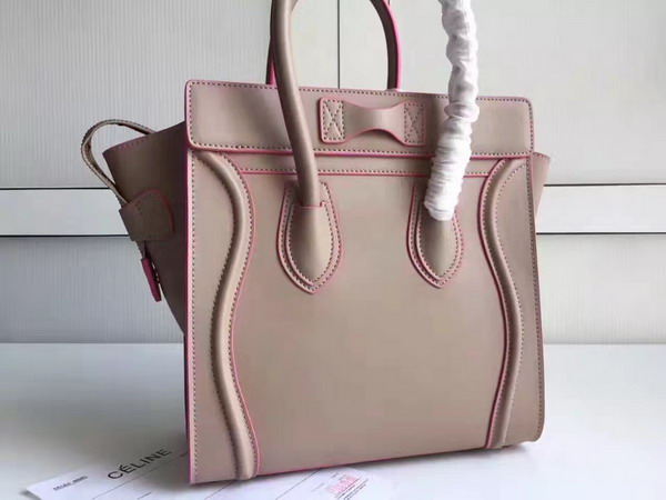 Celine Micro Luggage Handbag in Grey Smooth Calfskin with Pink Paint Edge for Sale