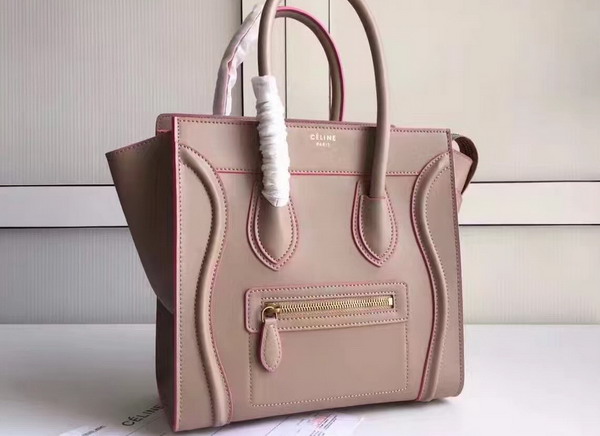 Celine Micro Luggage Handbag in Grey Smooth Calfskin with Pink Paint Edge for Sale