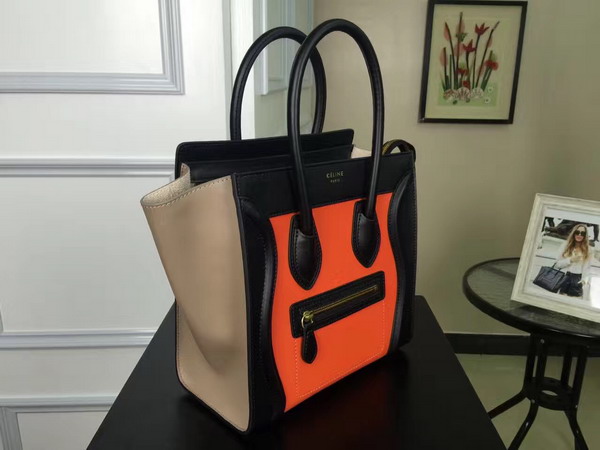 Celine Micro Luggage Handbag in Multicolour Natural Calfskin Orange Black for Sale