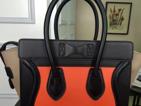 Celine Micro Luggage Handbag in Multicolour Natural Calfskin Orange Black for Sale