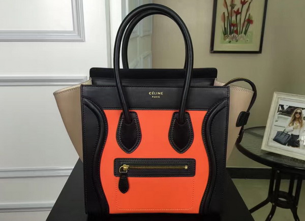 Celine Micro Luggage Handbag in Multicolour Natural Calfskin Orange Black for Sale