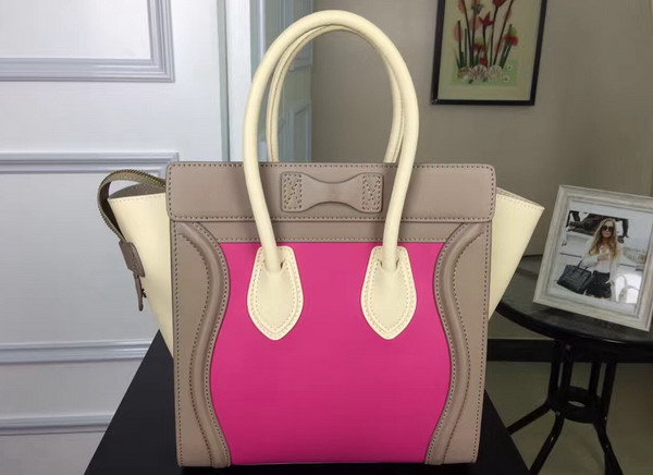 Celine Micro Luggage Handbag in Multicolour Natural Calfskin Pink Khaki Beige for Sale