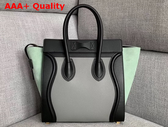 Celine Micro Luggage Handbag in Suede and Calfskin Mint Green Black and Grey Replica