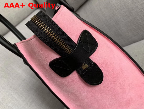 Celine Micro Luggage Handbag in Suede and Calfskin Pink Black and Beige Replica