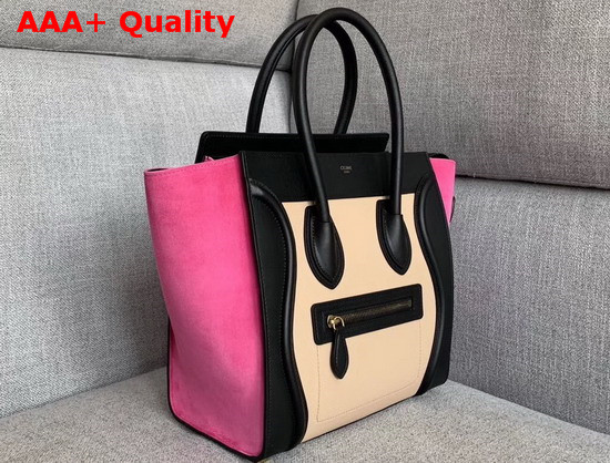 Celine Micro Luggage Handbag in Suede and Calfskin Rose Black and Beige Replica