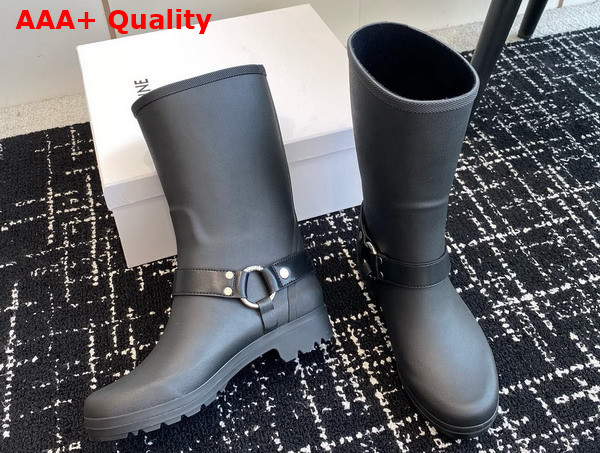 Celine Mid Celine Rain Boots in Black Rubber and Calfskin Replica