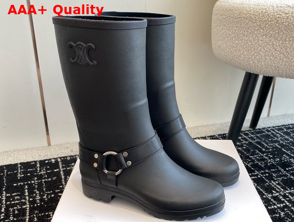 Celine Mid Celine Rain Boots in Black Rubber and Calfskin Replica