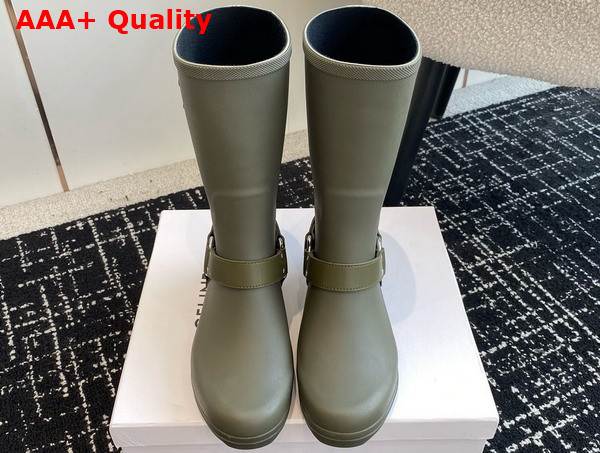 Celine Mid Celine Rain Boots in Khaki Rubber and Calfskin Replica