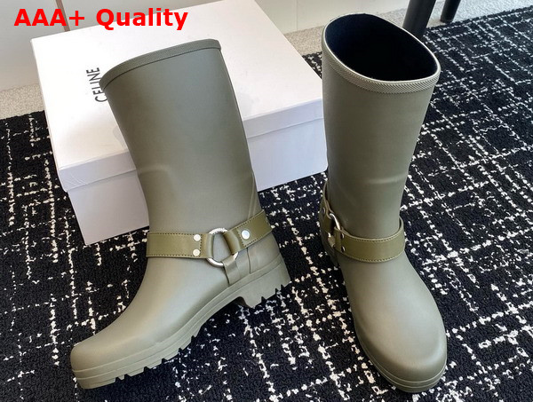 Celine Mid Celine Rain Boots in Khaki Rubber and Calfskin Replica