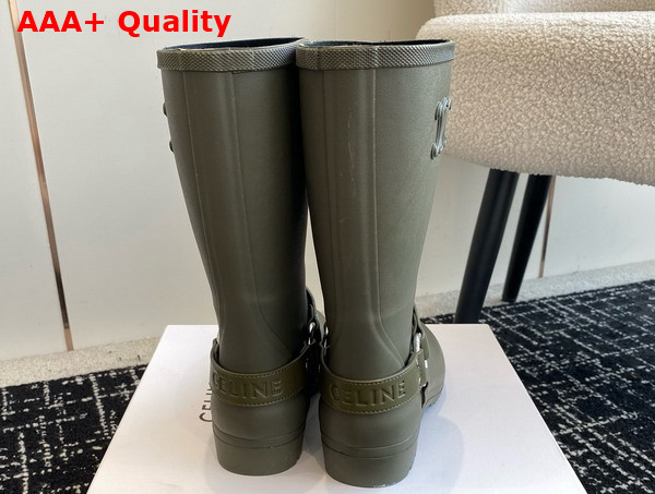 Celine Mid Celine Rain Boots in Khaki Rubber and Calfskin Replica