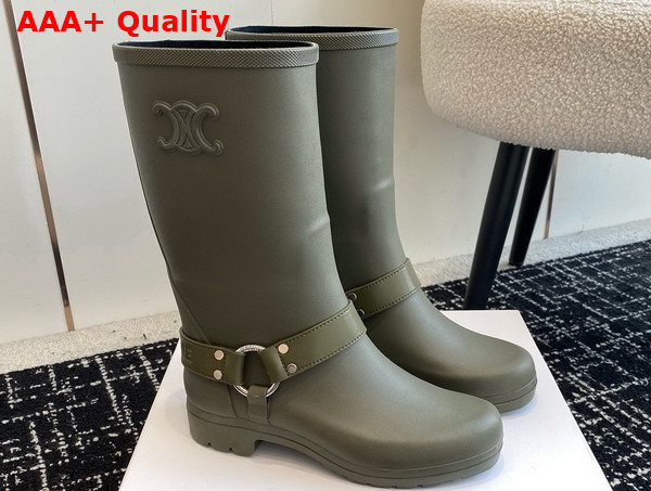 Celine Mid Celine Rain Boots in Khaki Rubber and Calfskin Replica