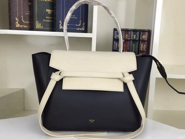 Celine Mini Belt Handbag in Black with Beige Smooth Calfskin for Sale