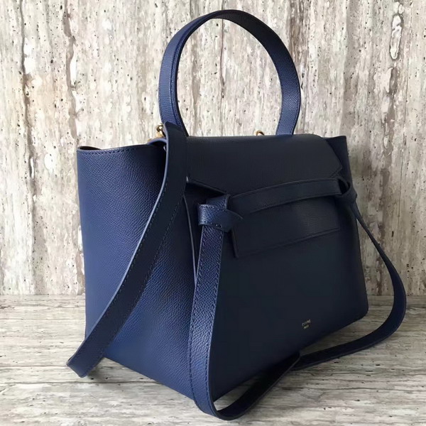 Celine Mini Belt Handbag in Navy Blue Grained Calfskin For Sale