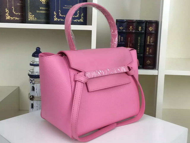 Celine Mini Belt Handbag in Pink Grained Calfskin For Sale