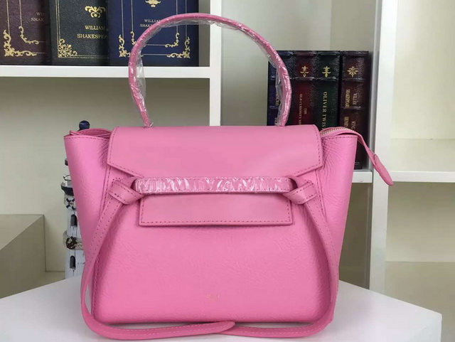 Celine Mini Belt Handbag in Pink Grained Calfskin For Sale