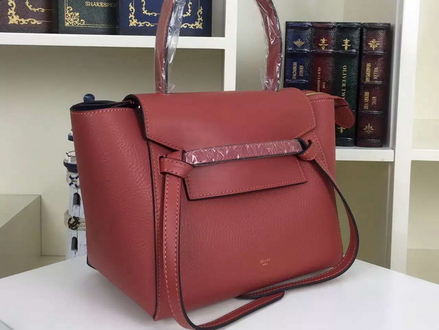 Celine Mini Belt Handbag in Ruby Grained Calfskin for Sale