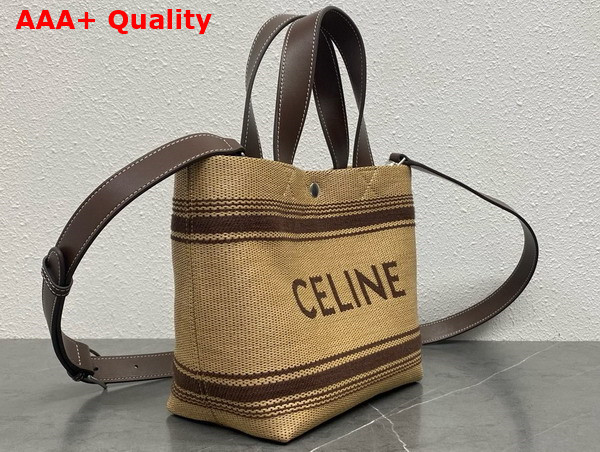 Celine Mini Cabas in Textile with Raffia Effect and Calfskin Natural Chestnut Replica