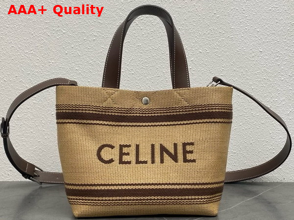 Celine Mini Cabas in Textile with Raffia Effect and Calfskin Natural Chestnut Replica