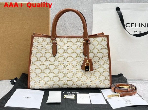 Celine Mini Horizontal Cabas in Triomphe Canvas and Calfskin White Replica