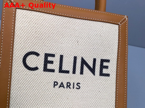 Celine Mini Vertical Cabas Celine in Textile with Celine Print and Calfskin Natural Tan Replica