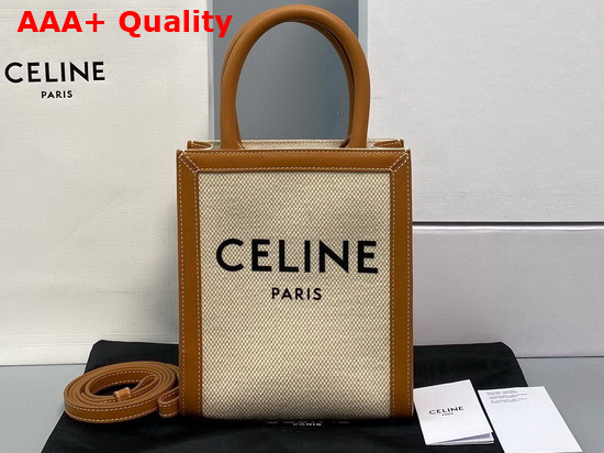 Celine Mini Vertical Cabas Celine in Textile with Celine Print and Calfskin Natural Tan Replica