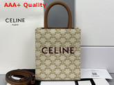 Celine Mini Vertical Cabas in Triomphe Canvas and Calfskin with Celine Print White Replica