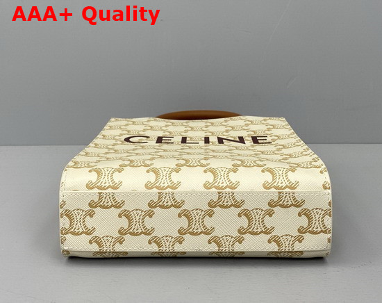 Celine Mini Vertical Cabas in Triomphe Canvas and Calfskin with Celine Print White Replica