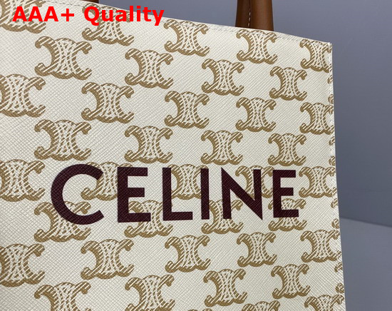 Celine Mini Vertical Cabas in Triomphe Canvas and Calfskin with Celine Print White Replica