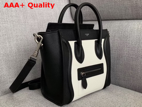 Celine Nano Luggage Bag White and Black Drummed Calfskin Replica