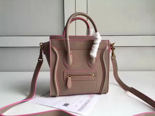 Celine Nano Luggage Handbag in Grey Smooth Calfskin with Pink Paint Edge for Sale